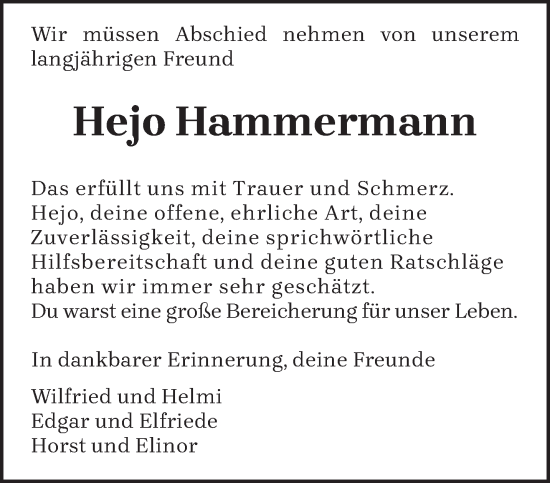Todesanzeige von Hejo Hammermann von trierischer_volksfreund