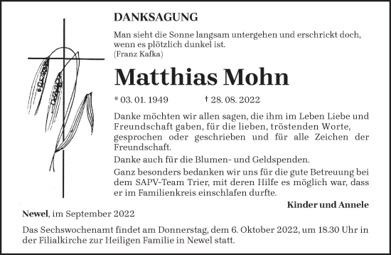 Todesanzeige von Matthias Mohn von trierischer_volksfreund