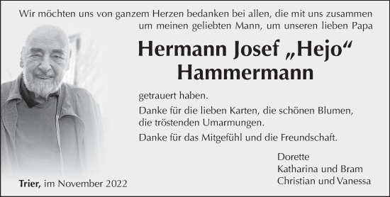 Todesanzeige von Hermann Josef Hammermann von trierischer_volksfreund