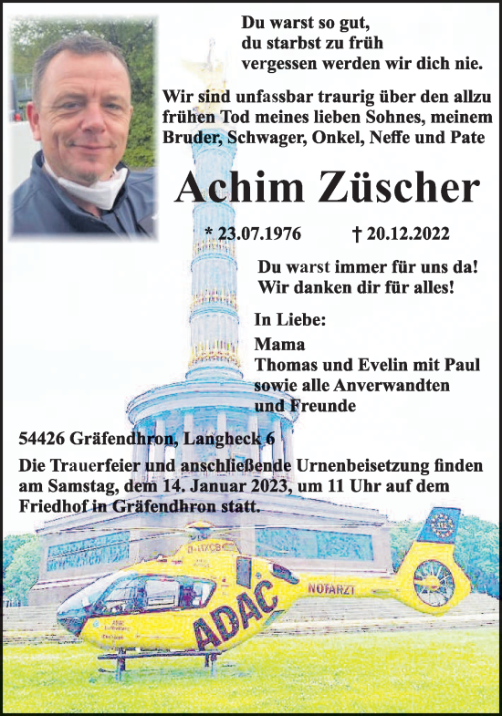 Todesanzeige von Achim Züscher von trierischer_volksfreund