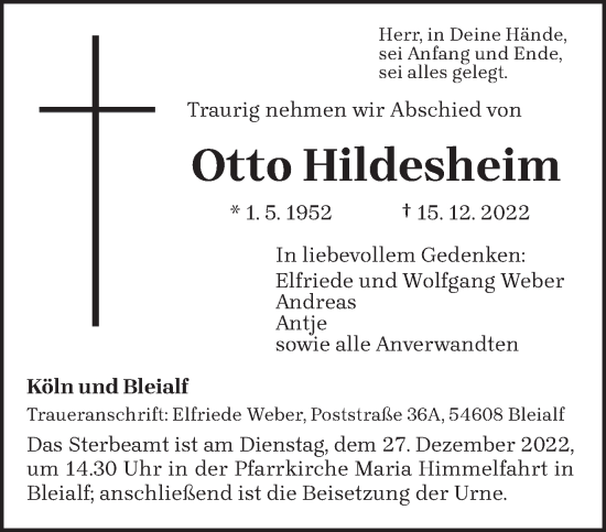 Todesanzeige von Otto Hildesheim von trierischer_volksfreund