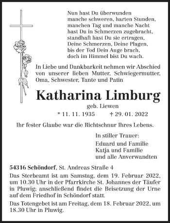 Todesanzeige von Katharina Limburg von trierischer_volksfreund