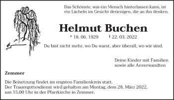 Todesanzeige von Helmut Buchen von trierischer_volksfreund