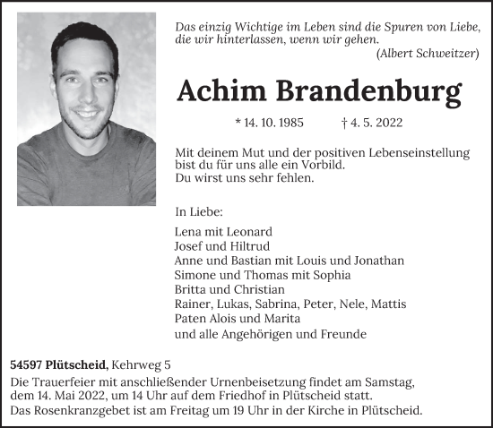 Todesanzeige von Achim Brandenburg von trierischer_volksfreund