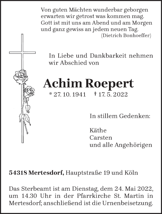 Todesanzeige von Achim Roepert von trierischer_volksfreund