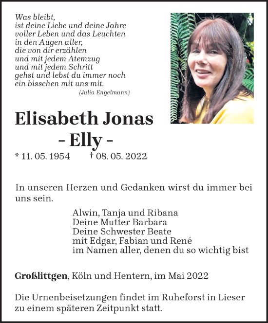 Todesanzeige von Elisabeth Jonas von trierischer_volksfreund