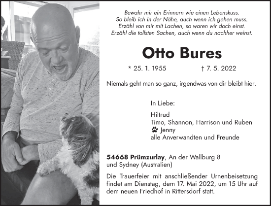 Todesanzeige von Otto Bures von trierischer_volksfreund