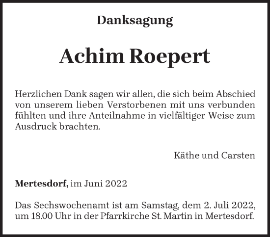 Todesanzeige von Achim Roepert von trierischer_volksfreund