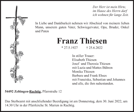 Todesanzeige von Franz Thiesen von trierischer_volksfreund