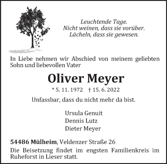 Todesanzeige von Oliver Meyer von trierischer_volksfreund