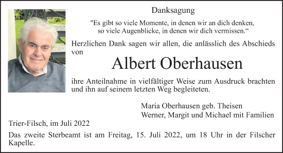 Todesanzeige von Albert Oberhausen von trierischer_volksfreund