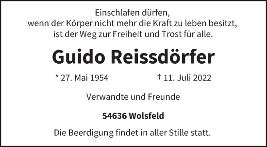 Todesanzeige von Guido Reissdörfer von trierischer_volksfreund