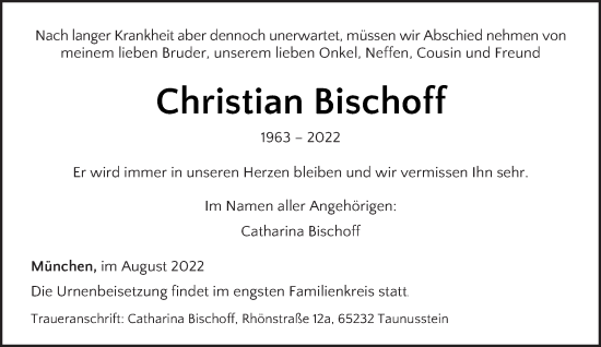 Todesanzeige von Christian Bischoff von trierischer_volksfreund