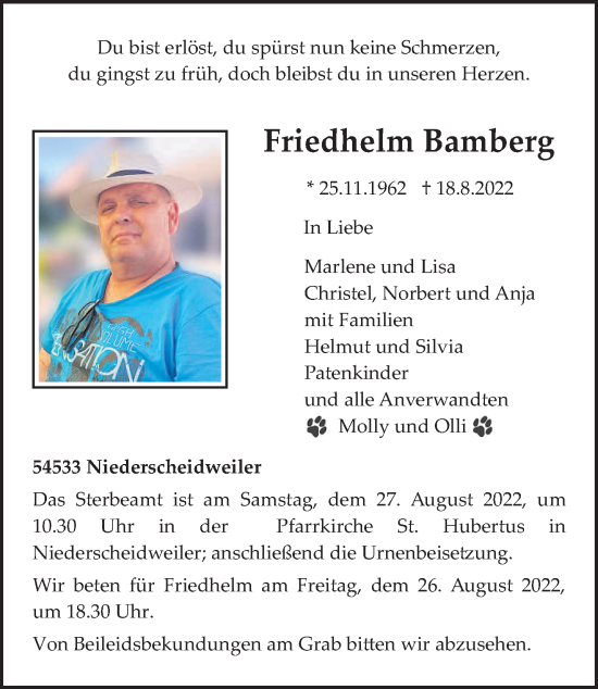 Todesanzeige von Friedhelm Bamberg von trierischer_volksfreund