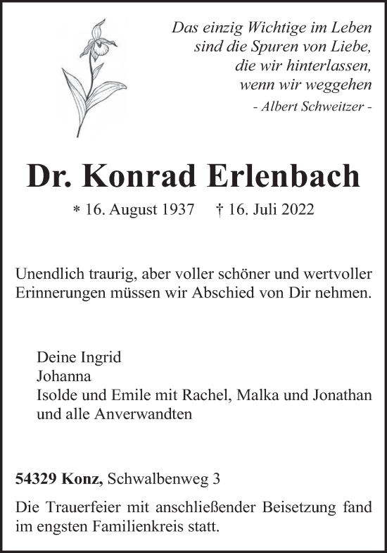 Todesanzeige von Konrad Erlenbach von trierischer_volksfreund