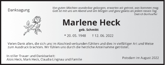 Todesanzeige von Marlene Heck von trierischer_volksfreund