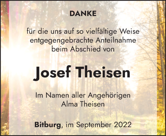 Todesanzeige von Josef Theisen von trierischer_volksfreund