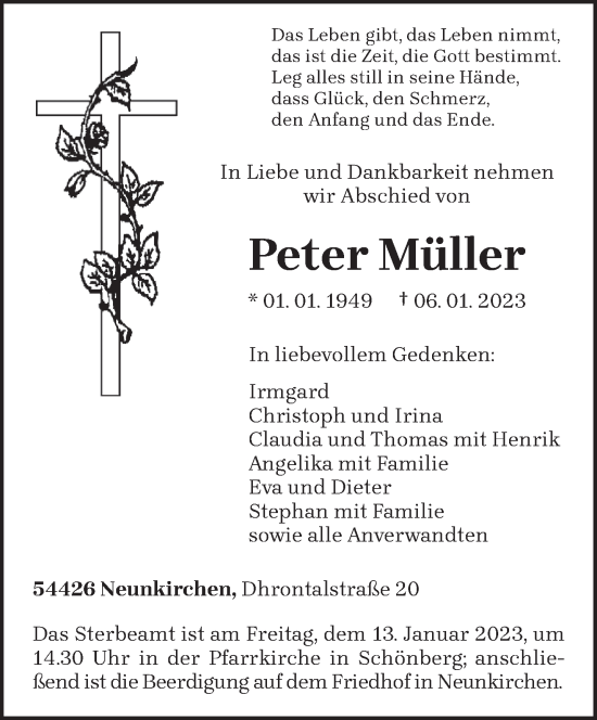 Todesanzeige von Peter Müller von trierischer_volksfreund