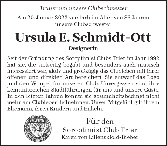 Todesanzeige von Ursula E. Schmidt-Ott von trierischer_volksfreund