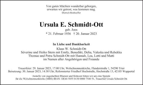 Todesanzeige von Ursula E. Schmidt-Ott von trierischer_volksfreund