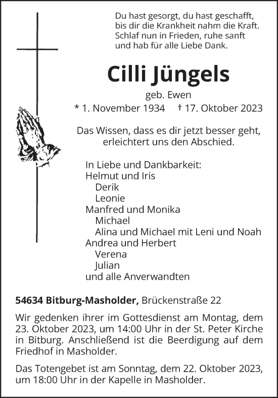 Todesanzeige von Cilli jüngels von trierischer_volksfreund