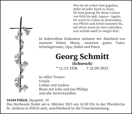 Todesanzeige von Georg Schmitt von trierischer_volksfreund