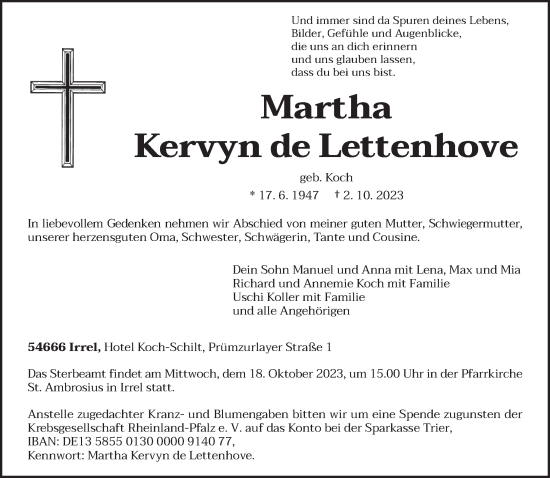 Todesanzeige von Martha Kervyn de Lettenhove von trierischer_volksfreund