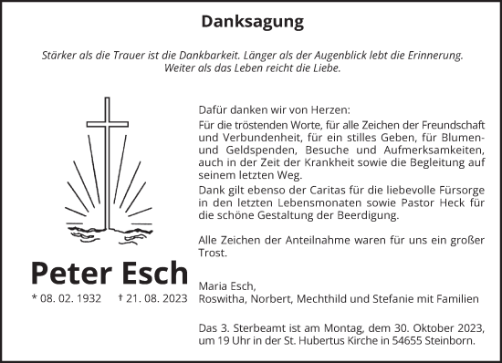 Todesanzeige von Peter Esch von trierischer_volksfreund