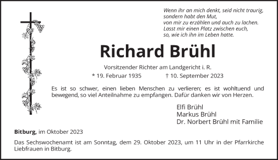 Todesanzeige von Richard Brühl von trierischer_volksfreund