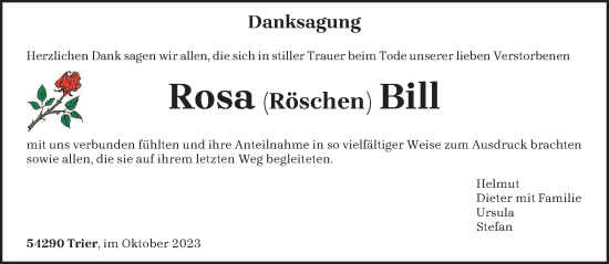 Todesanzeige von Rosa Bill von trierischer_volksfreund