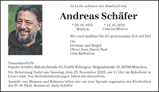 Todesanzeige von Andreas Schäfer von trierischer_volksfreund