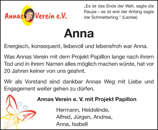 Todesanzeige von Anna  von trierischer_volksfreund