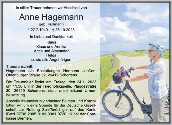 Todesanzeige von Anne Hagemann von trierischer_volksfreund