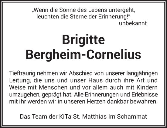 Todesanzeige von Brigitte Bergheim-Cornelius von trierischer_volksfreund