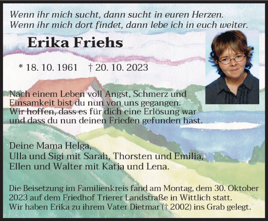 Todesanzeige von Erika Friehs von trierischer_volksfreund