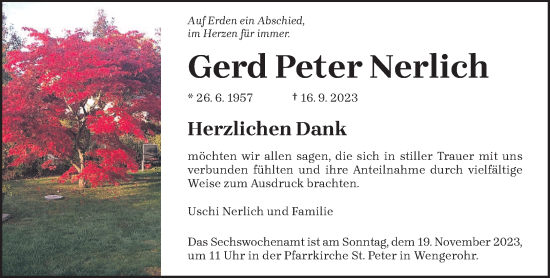 Todesanzeige von Gerd Peter Nerlich von trierischer_volksfreund