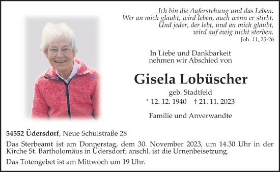 Todesanzeige von Gisela Lobüscher von trierischer_volksfreund
