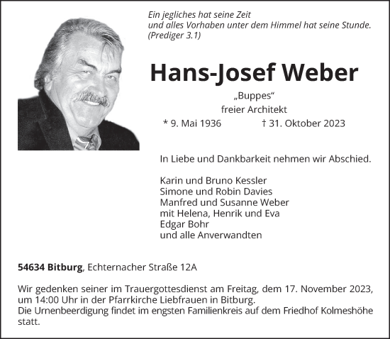 Todesanzeige von Hans-Josef Weber von trierischer_volksfreund