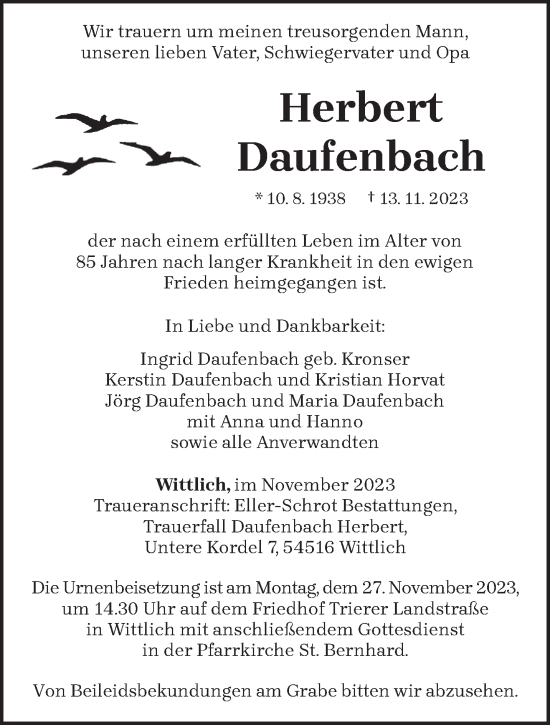 Todesanzeige von Herbert Daufenbach von trierischer_volksfreund