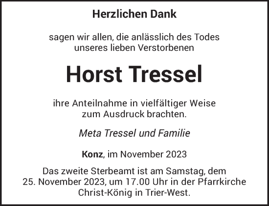 Todesanzeige von Horst Tressel von trierischer_volksfreund