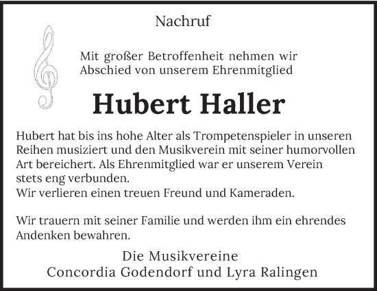 Todesanzeige von Hubert Matthias Haller von trierischer_volksfreund