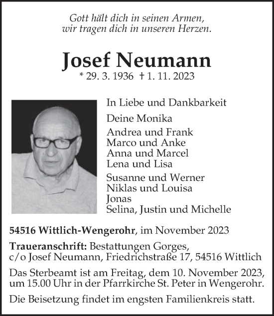 Todesanzeige von Josef Neumann von trierischer_volksfreund