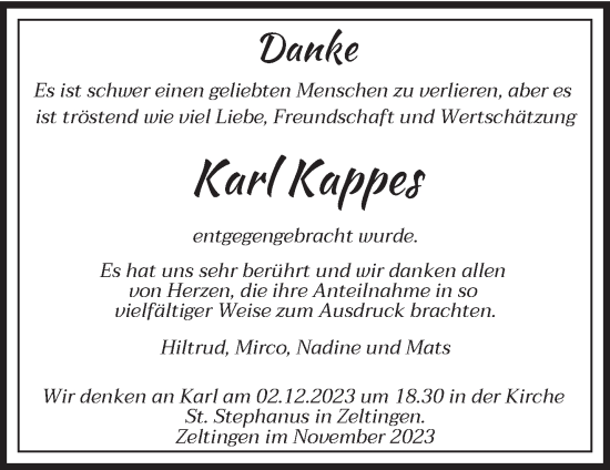 Todesanzeige von Kate Kappe von trierischer_volksfreund