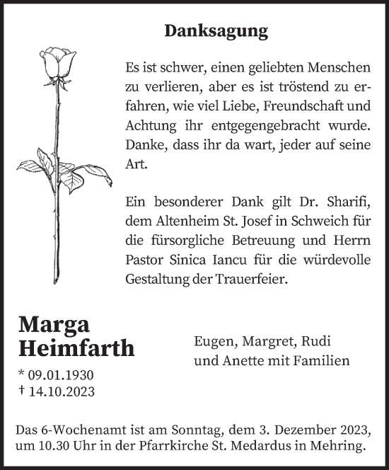 Todesanzeige von Marga Heimfarth von trierischer_volksfreund