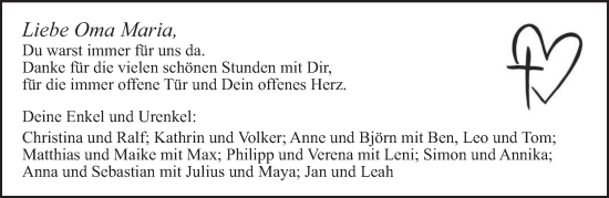Todesanzeige von Maria  von trierischer_volksfreund