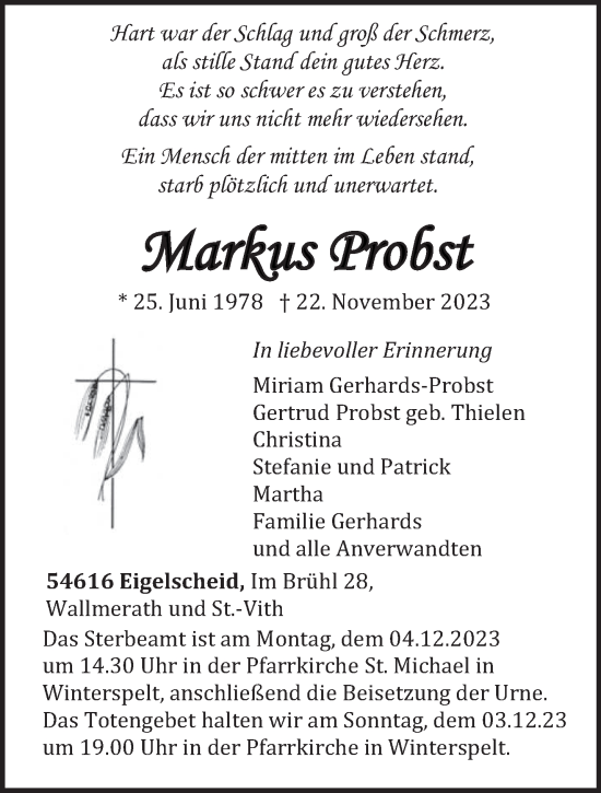 Todesanzeige von Markus Probst von trierischer_volksfreund
