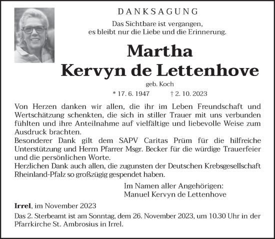 Todesanzeige von Martha Kervyn de Lettenhove von trierischer_volksfreund