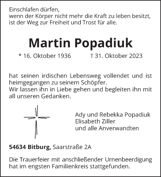 Todesanzeige von Martin Popadiuk von trierischer_volksfreund
