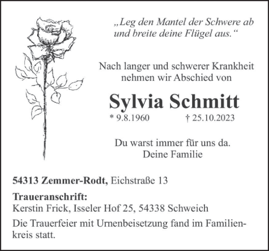 Todesanzeige von Sylvia Schmitt von trierischer_volksfreund