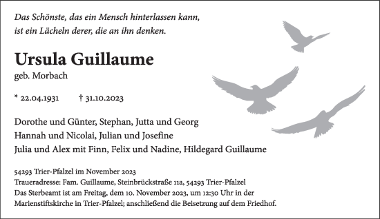 Todesanzeige von Ursula Guillaume von trierischer_volksfreund